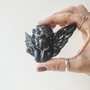 Cherubino angelo nero e glitter argento pop art, roccoccò barocco, cherubino scultura da appendere, angelo sacro da appendere arte sacra pop